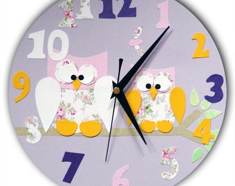 Owl Clock, Nursery Decor - Purple, Blue, Pink, Yellow, Personalised Gift, Gift for Girls, Girls Room, Owl Lover, Owl Gift