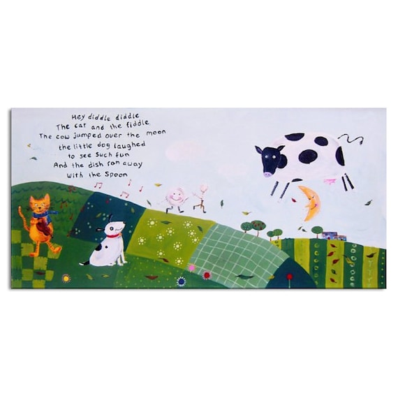 Hey Diddle Diddle Nursery Rhyme Painting, Baby Nursery Art