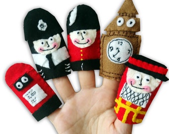 London Finger Puppets, British Gift, Story Telling, Traditional Toys, Baby Toys, Toddler Toys, Felt Finger Puppets