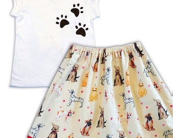 Girls Dog Skirt and T-Shirt / Dog Lover, Gift for Cat Lover, Girls Clothing, Toddler Clothing, Gift for Girls