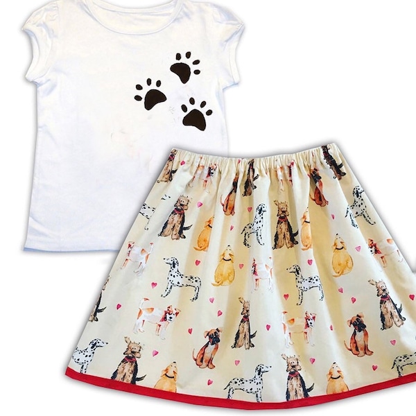 Girls Dog Skirt and T-Shirt / Dog Lover, Gift for Cat Lover, Girls Clothing, Toddler Clothing, Gift for Girls