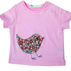 Girl&#39;s Bird T-shirt, Girls Bird Tee Shirt, Girls Clothing, Pink T-shirt, Gift for Girls