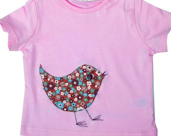 Girl's Bird T-shirt, Girls Bird Tee Shirt, Girls Clothing, Pink T-shirt, Gift for Girls
