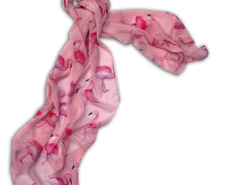 Large Flamingo Chiffon Scarf, Woman's Scarf, Spring Summer Autumn Scarf, Gifts for her, Mother's Day Gift, Gift for Flamingo Lover
