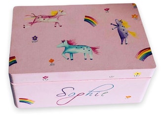 Personalised Unicorn and Rainbow Keepsake Box, Memory Box, Gifts for Girls, Unicorn Gift