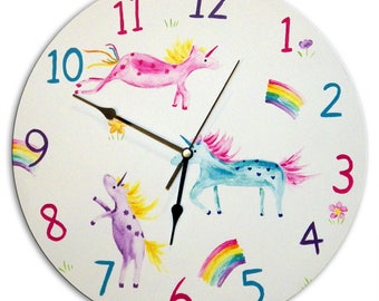 Unicorn and Rainbow Clock, SALE, Girls Nursery Decor, Unicorn Gift, Girls Room Decor