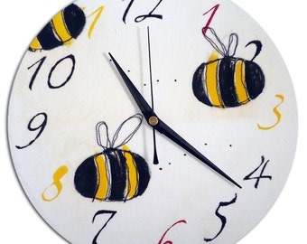 Bee Clock, Girls Nursery Decor, Baby Boy Nursery, Wall Clock, Gift for Bee Lover, Gift for Her