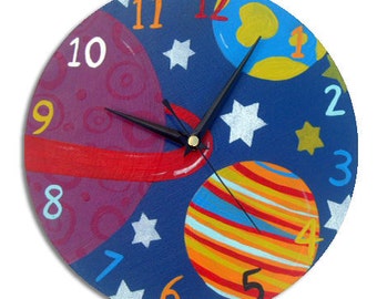 Reloj espacial, reloj de pared de madera, decoración para niños, regalo para niños, regalo espacial