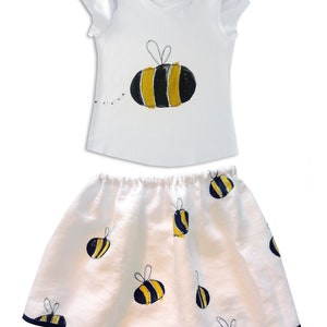 Girl's Bumble Bee Skirt and T-shirt Outfit, Girls Clothing, Toddler Clothing, Bee Gift, Gift for Girls image 1