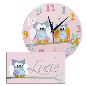 Personalised Owl Clock and Door Sign Gift Set, Nursery Decor, Girls Room, Baby Gift image 4