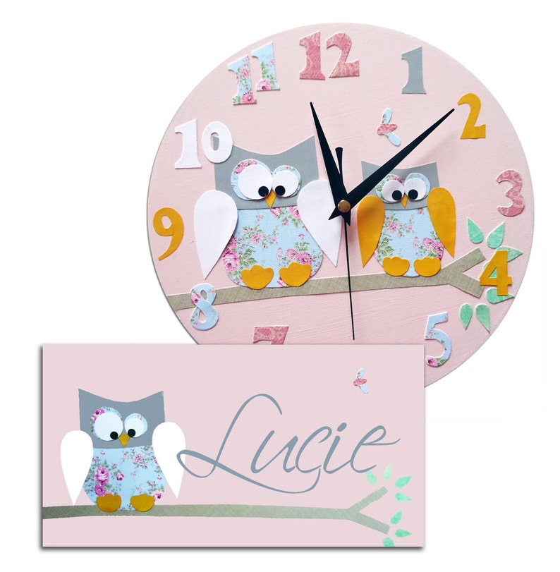 Personalised Owl Clock and Door Sign Gift Set, Nursery Decor, Girls Room, Baby Gift image 4