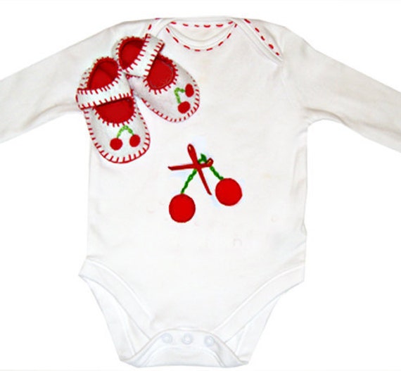 Barboteuse Bébé Fille Motif Cerise - Body Manches Longues | Automne-Hiver Coton Doux