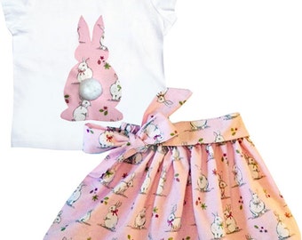 Girl's Rabbit Skirt and T-Shirt Outfit, Easter Outfit, Easter Clothing, Girls Clothing, Easter Gift