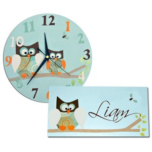 Personalised Owl Clock and Door Sign Gift Set, Nursery Decor, Girls Room, Baby Gift image 3