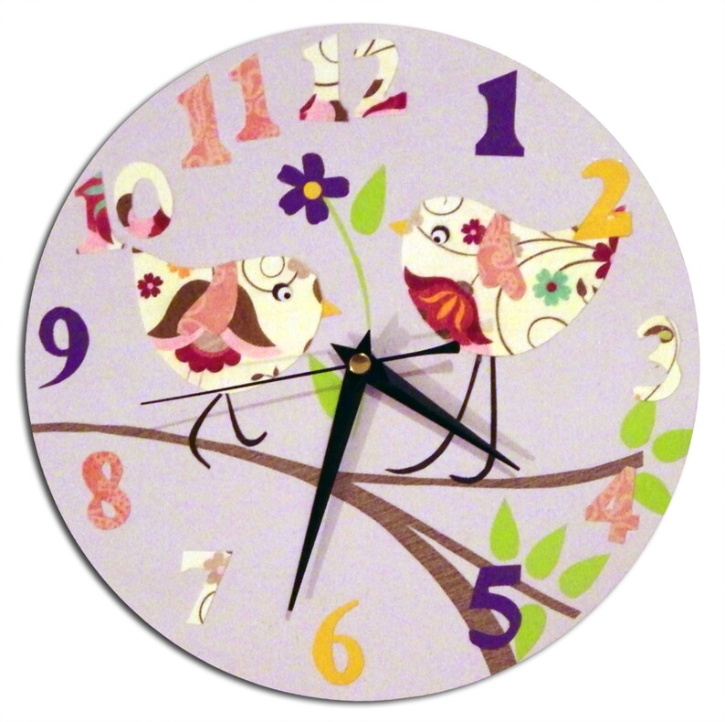 Personalised Bird Clock Nursery Decor Yellow Blue Pink Etsy