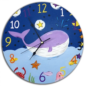 Kids Whale Clock, Boys Nursery Decor, Wall Clock, Gift for Boys, Gift for Girls
