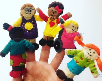 Girl Finger Puppets, Teaching Acessory, Traditional Toys, Stocking Filler, Felt Puppets