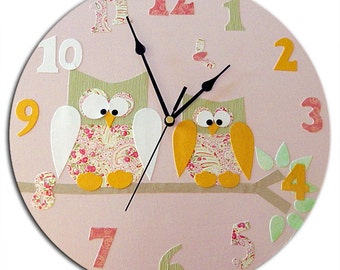 Personalised Owl Clock, Nursery Decor - Blue, Pink, Yellow, Purple, Gift for Girls, Wall Clock, Girls Room, Gift for Owl Lover