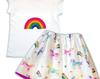 Unicorn and Rainbow Outfit - Skirt and T-Shirt, Gift for Unicorn Lover, Unicorn Clothes, Gift for Girls, Girls Clothing