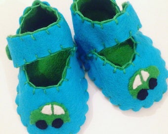 Car Baby Boy Shoes, Baby Boy Gift, Gift for Boys, Baby Boy Clothes, Felt Baby shoes