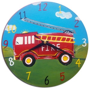 Kids Fire Engine / Fire Truck Clock, Boys Room Decor, Gift for Boys image 1