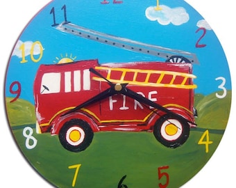 Kids Fire Engine / Fire Truck Clock, Boys Room Decor, Gift for Boys