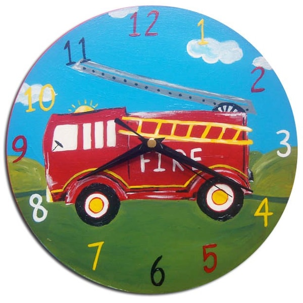 Kids Fire Engine / Fire Truck Clock, Boys Room Decor, Gift for Boys