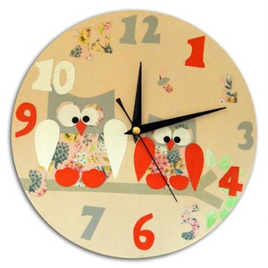 Personalised Owl Clock, Nursery Clock Blue, Pink, Yellow, Nursery Decor, Wall Clock, Gift for Girls 8. Peach