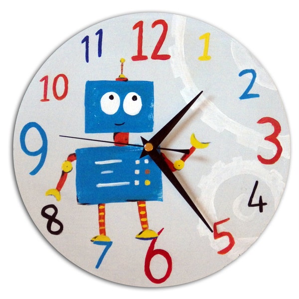 Boys Robot Clock,  Nursery Wall Clock, Boys Nursery Decor, Wall decor, Nursery Clock, Gift for Boys