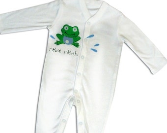 Frog Baby Sleepsuit, Personalised Sleepsuit, Baby Clothes, Baby Boy Clothing, Baby Shower Gift