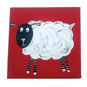 Farm Animal Sheep Art, Painting on Canvas, Farm Decor, Sheep Painting, Baby Boy Nursery, Original Art