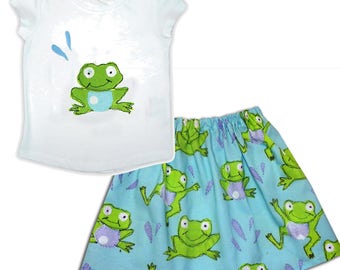 Girls Frog Skirt and T-Shirt, Girls Tee, Toddler Clothing, Gift for Girls, Summer Clothes