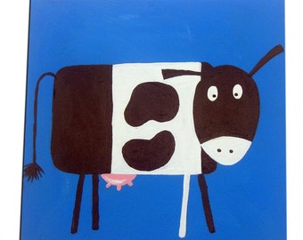 Kids Cow Painting on Canvas, Farm Animal Art, Boys Room Decor, Nursery Decor