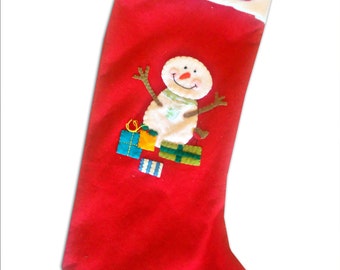 Personalised Christmas Stocking, Snowman Stocking, Red Christmas Stocking, Christmas Keepsake, Christmas Decor
