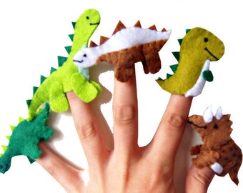 Dinosaur Finger Puppets / Kids Felt Puppet - 5 / Boys Stocking Filler / Party Favour / Gift for Boys