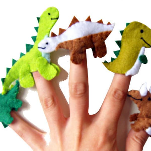 Marionnettes à doigts dinosaures / Marionnette en feutre pour enfants - 5 / Remplisseur de bas pour garçons / Faveur de fête / Cadeau pour les garçons