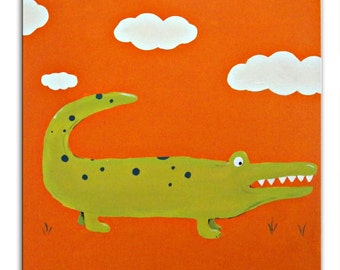 Crocodile Art, Jungle Animal Crocodile Painting on Canvas, Jungle Decor, Nursery Art