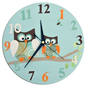 Personalised Owl Clock, Nursery Clock Blue, Pink, Yellow, Nursery Decor, Wall Clock, Gift for Girls image 4