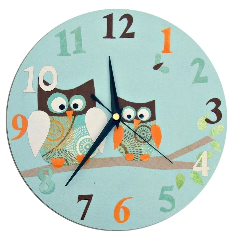 Personalised Owl Clock Nursery Clock Blue Pink Yellow Etsy