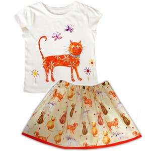 Girls Cat Skirt and T-Shirt / Cat Lover, Gift for Cat Lover, Girls Clothing, Toddler Clothing, Gift for Girls