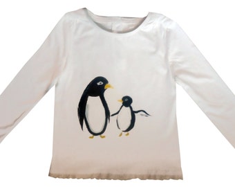 Girls Penguin T-Shirt, Christmas Clothes, Kids Tee, Toddler Clothing, Christmas Outfit, Stocking Filler