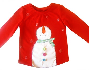 Kids Snowman T-Shirt, Girls Christmas T-shirt, Festive Tee Shirt, Christmas Clothing, Kids Christmas Gift