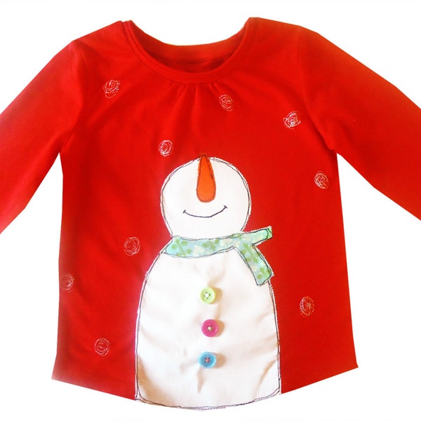 Kids Snowman T-Shirt, Girls Christmas T-shirt, Festive Tee Shirt, Christmas Clothing, Kids Christmas Gift