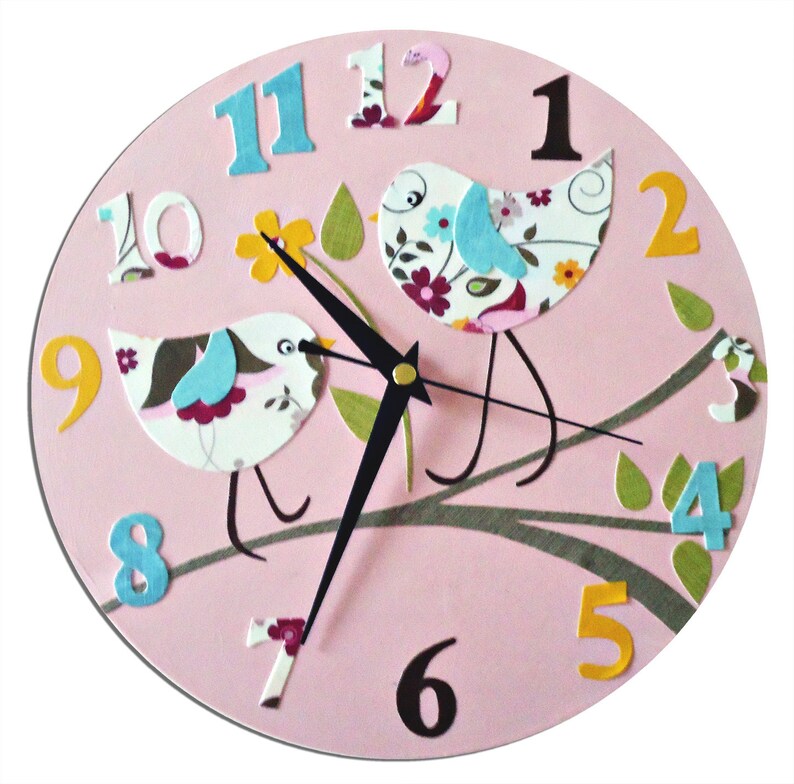 Personalised Bird Clock Nursery Decor Yellow Blue Pink Etsy