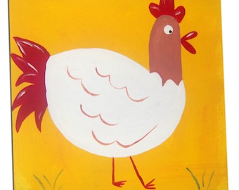 Farm Animal Art,  Kids Hen Painting on Canvas,  Nursery Decor