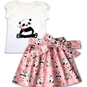 Girl&#39;s Panda Skirt and T-shirt Outfit, Girls Clothing, Toddler Clothing, Panda Gift, Gift for Girls
