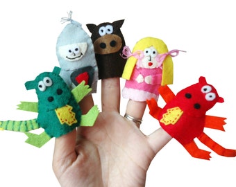 Kids Finger Puppets, Stocking Filler, Party Favours, Felt Finger Puppets, Gift for Boys