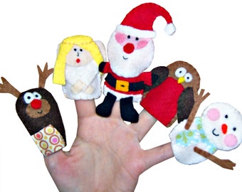 Handmade Christmas Finger Puppets, Felt Holiday Characters
