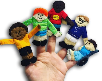 Boy Finger Puppets, Teaching Acessory, Traditional Toys, Stocking Filler, Felt Puppets