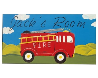 Personalised Fire Engine / Fire Truck Door Sign, Gifts for Boys, Boys Decor